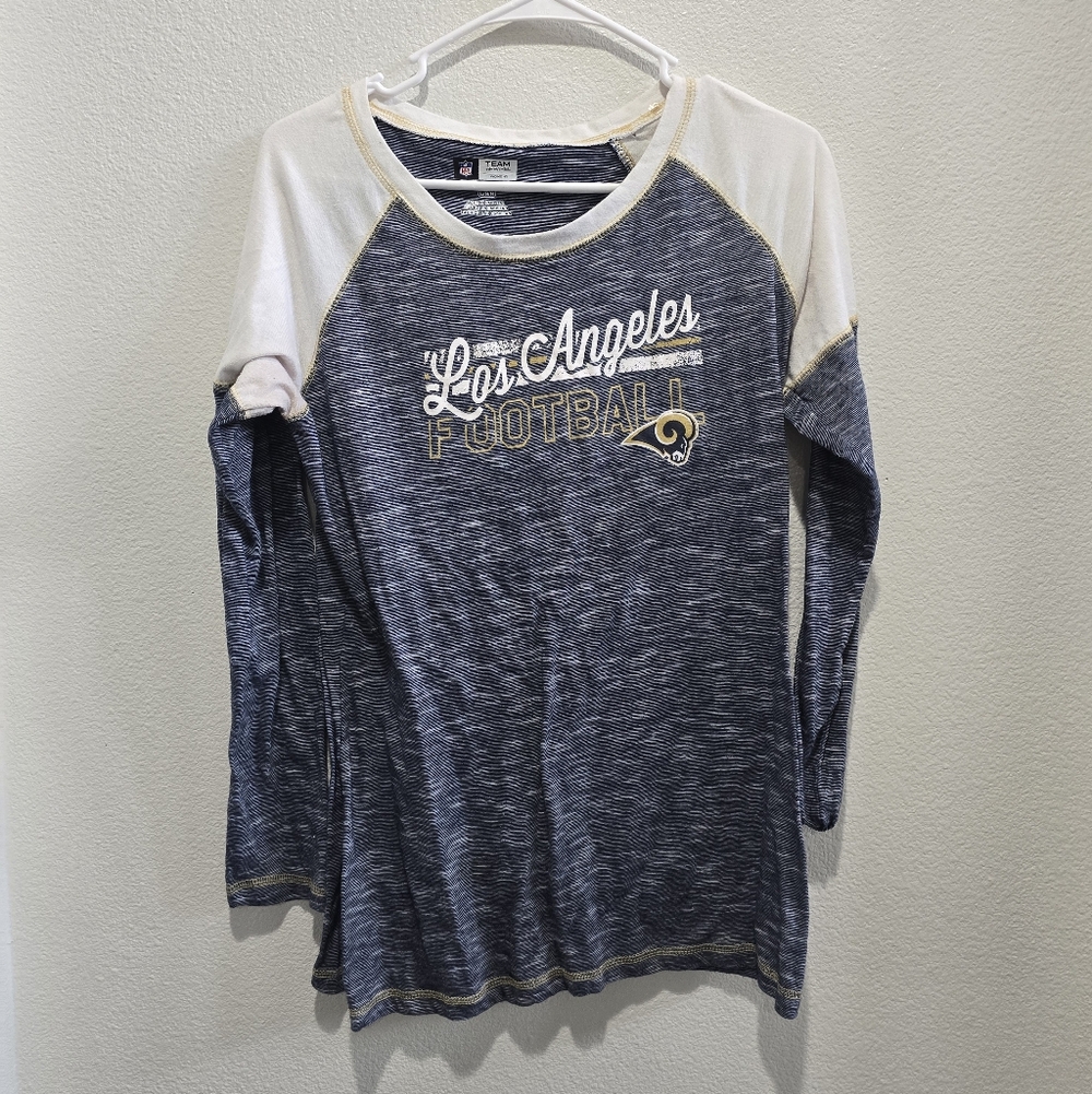 Team Apparel Los Angeles Rams Football Long Sleeve Tee Blue and White size large